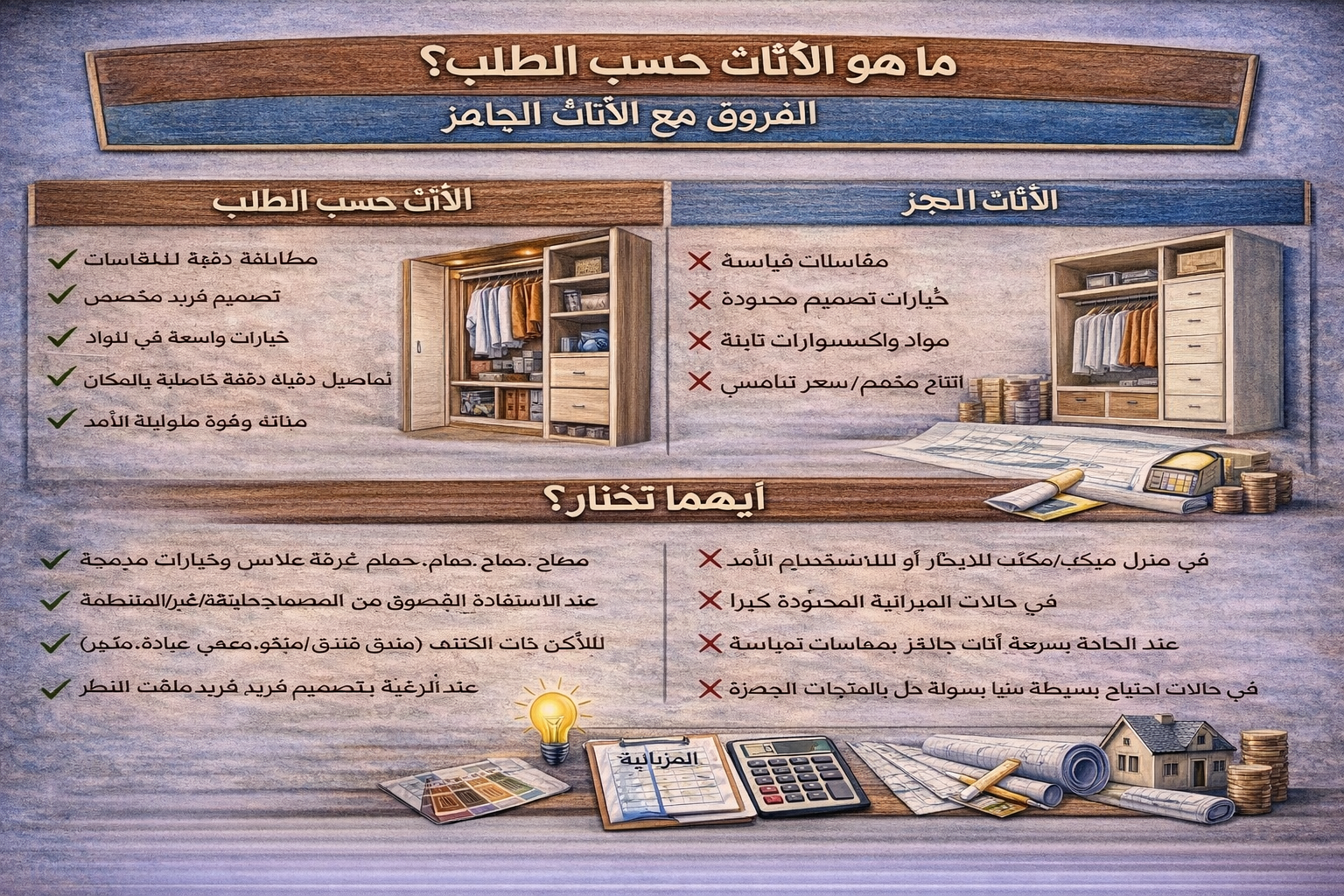 ما هي الأثاثات المصنّعة حسب الطلب؟ وما الفرق بينها وبين الأثاث الجاهز